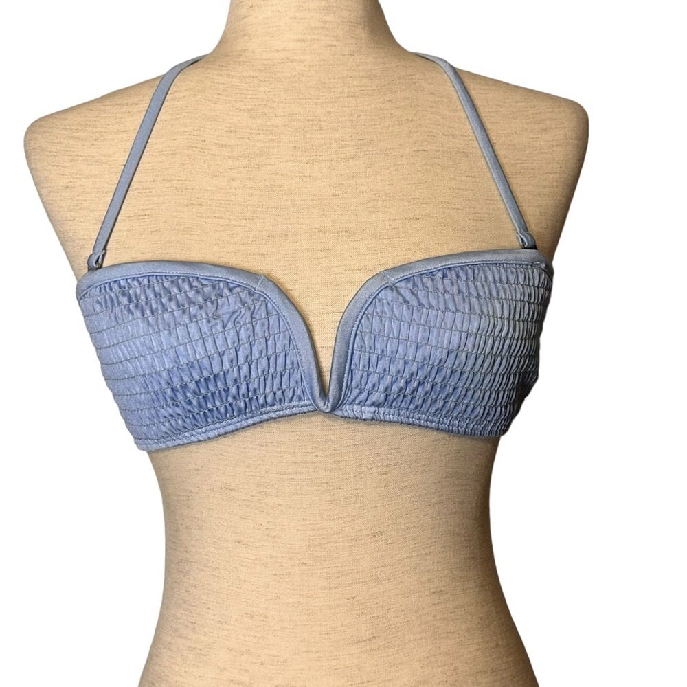 Suboo Swim Shirred Strapless Halter Bikini Top Ice Blue Size Medium NWT SBSW419T